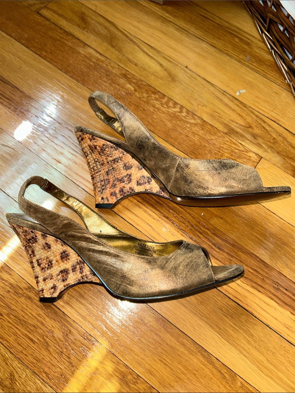 Anne Klein Metallic Bronze Open-Toe Slingback Wedges
